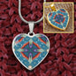 Byzantium Garden : Blue pattern, Heart charm necklace, Gold or Silver Plated with chain necklace- In luxury packaging - Free standard shipping