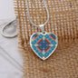 Byzantium Garden : Blue pattern, Heart charm necklace, Gold or Silver Plated with chain necklace- In luxury packaging - Free standard shipping