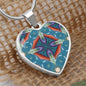 Byzantium Garden : Blue pattern, Heart charm necklace, Gold or Silver Plated with chain necklace- In luxury packaging - Free standard shipping