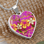 heart template-golden daisies magenta Golden Daisies : Heart charm necklace, Gold or Silver Plated with chain necklace- In luxury packaging - Free standard shipping