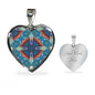 Byzantium Garden : Blue pattern, Heart charm necklace, Gold or Silver Plated with chain necklace- In luxury packaging - Free standard shipping