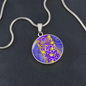 round template - golden daisies Purple Golden Daisies : Round Charm, Gold or Silver Plated, with strong chain necklace - In luxury packaging - Free standard shipping