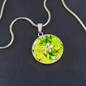 round template - golden daisiesGreen Golden Daisies : Round Charm, Gold or Silver Plated, with strong chain necklace - In luxury packaging - Free standard shipping