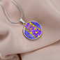 round template - golden daisies Purple Golden Daisies : Round Charm, Gold or Silver Plated, with strong chain necklace - In luxury packaging - Free standard shipping