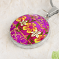 round template - golden daisies Magenta Golden Daisies : Round Charm, Gold or Silver Plated, with strong chain necklace - In luxury packaging - Free standard shipping