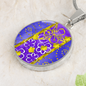 round template - golden daisies Purple Golden Daisies : Round Charm, Gold or Silver Plated, with strong chain necklace - In luxury packaging - Free standard shipping