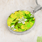 round template - golden daisiesGreen Golden Daisies : Round Charm, Gold or Silver Plated, with strong chain necklace - In luxury packaging - Free standard shipping