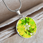 round template - golden daisiesGreen Golden Daisies : Round Charm, Gold or Silver Plated, with strong chain necklace - In luxury packaging - Free standard shipping