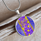 round template - golden daisies Purple Golden Daisies : Round Charm, Gold or Silver Plated, with strong chain necklace - In luxury packaging - Free standard shipping