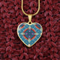 Byzantium Garden : Blue pattern, Heart charm necklace, Gold or Silver Plated with chain necklace- In luxury packaging - Free standard shipping