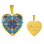 Byzantium Garden : Blue pattern, Heart charm necklace, Gold or Silver Plated with chain necklace- In luxury packaging - Free standard shipping