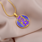 round template - golden daisies Purple Golden Daisies : Round Charm, Gold or Silver Plated, with strong chain necklace - In luxury packaging - Free standard shipping