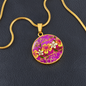 round template - golden daisies Magenta Golden Daisies : Round Charm, Gold or Silver Plated, with strong chain necklace - In luxury packaging - Free standard shipping