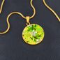 round template - golden daisiesGreen Golden Daisies : Round Charm, Gold or Silver Plated, with strong chain necklace - In luxury packaging - Free standard shipping