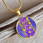 round template - golden daisies Purple Golden Daisies : Round Charm, Gold or Silver Plated, with strong chain necklace - In luxury packaging - Free standard shipping
