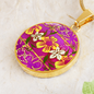 round template - golden daisies Magenta Golden Daisies : Round Charm, Gold or Silver Plated, with strong chain necklace - In luxury packaging - Free standard shipping