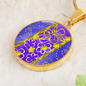 round template - golden daisies Purple Golden Daisies : Round Charm, Gold or Silver Plated, with strong chain necklace - In luxury packaging - Free standard shipping