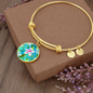 round template - golden daisiesTurquoise Golden Daisies : Round Charm Bracelet, Gold or Silver Plated - In luxury packaging - Free standard shipping