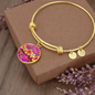 round template - golden daisies Magenta Golden Daisies : Round Charm Bracelet, Gold or Silver Plated - In luxury packaging - Free standard shipping
