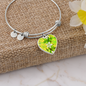heart template-golden daisies green Golden Daisies : Heart charm Bracelet, Gold or Silver Plated - In luxury packaging - Free standard shipping
