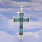 Byzantium Garden: Blue pattern Jewelry Cross Gold or Silver Plated Cross with chain necklace- In luxury packaging - Free standard shipping