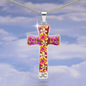 cross-golden daisies magenta Golden Daisies : Jewelry Cross Gold or Silver Plated Cross with chain necklace- In luxury packaging - Free standard shipping