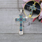 Byzantium Garden: Blue pattern Jewelry Cross Gold or Silver Plated Cross with chain necklace- In luxury packaging - Free standard shipping