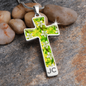 cross-golden daisies green Golden Daisies : Jewelry Cross Gold or Silver Plated Cross with chain necklace- In luxury packaging - Free standard shipping