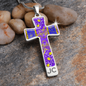 cross-golden daisies purple Golden Daisies : Jewelry Cross Gold or Silver Plated Cross with chain necklace- In luxury packaging - Free standard shipping