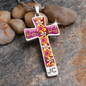 cross-golden daisies magenta Golden Daisies : Jewelry Cross Gold or Silver Plated Cross with chain necklace- In luxury packaging - Free standard shipping