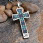 Byzantium Garden: Blue pattern Jewelry Cross Gold or Silver Plated Cross with chain necklace- In luxury packaging - Free standard shipping