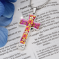 cross-golden daisies magenta Golden Daisies : Jewelry Cross Gold or Silver Plated Cross with chain necklace- In luxury packaging - Free standard shipping