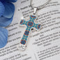 Byzantium Garden: Blue pattern Jewelry Cross Gold or Silver Plated Cross with chain necklace- In luxury packaging - Free standard shipping