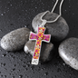 cross-golden daisies magenta Golden Daisies : Jewelry Cross Gold or Silver Plated Cross with chain necklace- In luxury packaging - Free standard shipping