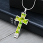 cross-golden daisies green Golden Daisies : Jewelry Cross Gold or Silver Plated Cross with chain necklace- In luxury packaging - Free standard shipping