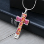 cross-golden daisies magenta Golden Daisies : Jewelry Cross Gold or Silver Plated Cross with chain necklace- In luxury packaging - Free standard shipping