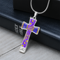 cross-golden daisies purple Golden Daisies : Jewelry Cross Gold or Silver Plated Cross with chain necklace- In luxury packaging - Free standard shipping