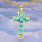 cross-golden daisies turquoise Golden Daisies : Jewelry Cross Gold or Silver Plated Cross with chain necklace- In luxury packaging - Free standard shipping