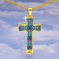 Byzantium Garden: Blue pattern Jewelry Cross Gold or Silver Plated Cross with chain necklace- In luxury packaging - Free standard shipping
