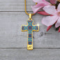 Byzantium Garden: Blue pattern Jewelry Cross Gold or Silver Plated Cross with chain necklace- In luxury packaging - Free standard shipping