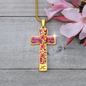 cross-golden daisies magenta Golden Daisies : Jewelry Cross Gold or Silver Plated Cross with chain necklace- In luxury packaging - Free standard shipping