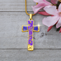 cross-golden daisies purple Golden Daisies : Jewelry Cross Gold or Silver Plated Cross with chain necklace- In luxury packaging - Free standard shipping