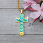 cross-golden daisies turquoise Golden Daisies : Jewelry Cross Gold or Silver Plated Cross with chain necklace- In luxury packaging - Free standard shipping