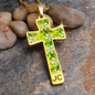 cross-golden daisies green Golden Daisies : Jewelry Cross Gold or Silver Plated Cross with chain necklace- In luxury packaging - Free standard shipping