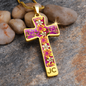 cross-golden daisies magenta Golden Daisies : Jewelry Cross Gold or Silver Plated Cross with chain necklace- In luxury packaging - Free standard shipping