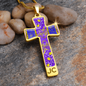 cross-golden daisies purple Golden Daisies : Jewelry Cross Gold or Silver Plated Cross with chain necklace- In luxury packaging - Free standard shipping