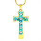 cross-golden daisies turquoise Golden Daisies : Jewelry Cross Gold or Silver Plated Cross with chain necklace- In luxury packaging - Free standard shipping