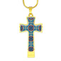 Byzantium Garden: Blue pattern Jewelry Cross Gold or Silver Plated Cross with chain necklace- In luxury packaging - Free standard shipping