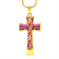 cross-golden daisies magenta Golden Daisies : Jewelry Cross Gold or Silver Plated Cross with chain necklace- In luxury packaging - Free standard shipping