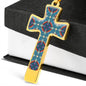 Byzantium Garden: Blue pattern Jewelry Cross Gold or Silver Plated Cross with chain necklace- In luxury packaging - Free standard shipping